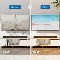 Before and after of TV room wire management